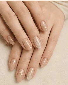 Close-up of hands in pearlescent nude